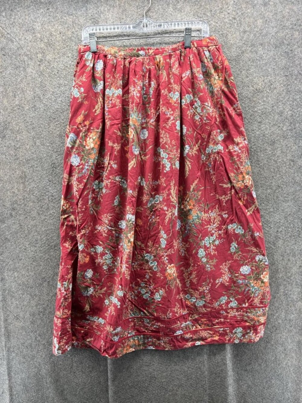 Lauren Ralph Lauren Skirt Womens 12 Red Floral Satin A Line Midi Button Front - Picture 9 of 12